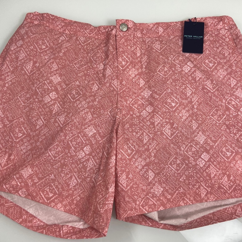 Peter Millar Mens XL Pink Crown Crafted Geometric Swim Trunks NEW‎ 6in Inseam